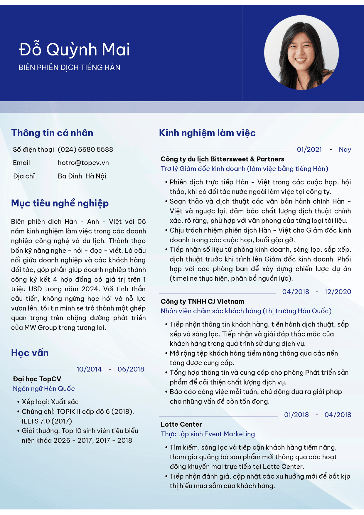 Mẫu CV biên phiên dịch